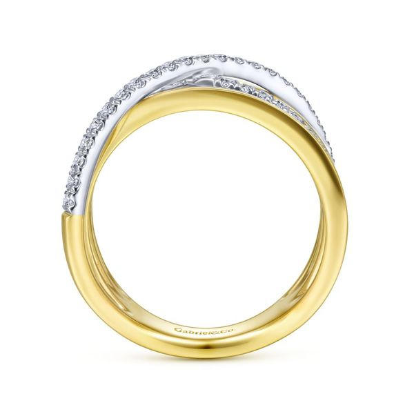 14K White-Yellow Gold Polished Band and Diamond Row Criss Cross Ring Image 2 Carroll / Ochs Jewelers Monroe, MI