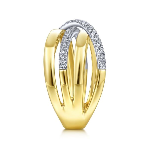 14K White-Yellow Gold Polished Band and Diamond Row Criss Cross Ring Image 3 Carroll / Ochs Jewelers Monroe, MI