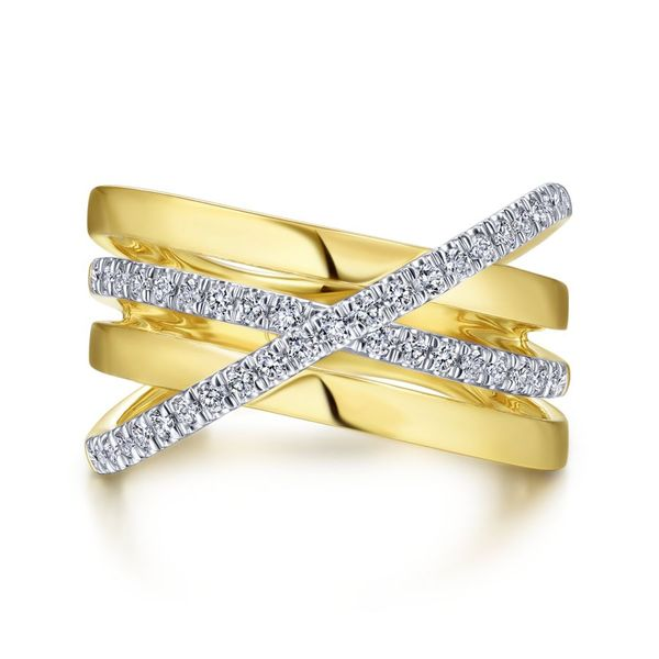 14K White-Yellow Gold Polished Band and Diamond Row Criss Cross Ring Carroll / Ochs Jewelers Monroe, MI