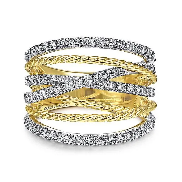 14K White-Yellow Gold Twisted Rope and Diamond Multi Row Ring Carroll / Ochs Jewelers Monroe, MI