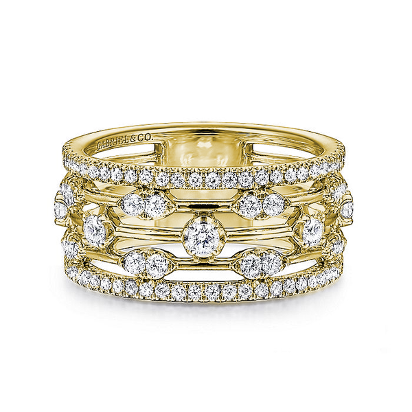 14K Yellow Gold Wide Five Row Diamond Station Ring Carroll / Ochs Jewelers Monroe, MI
