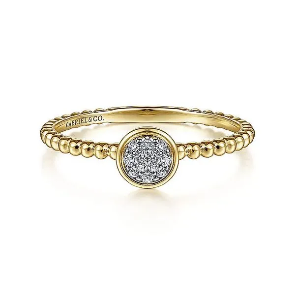14K Yellow Gold Round Bezel Set Diamond Cluster Ring with Bujukan Beaded Shank Carroll / Ochs Jewelers Monroe, MI