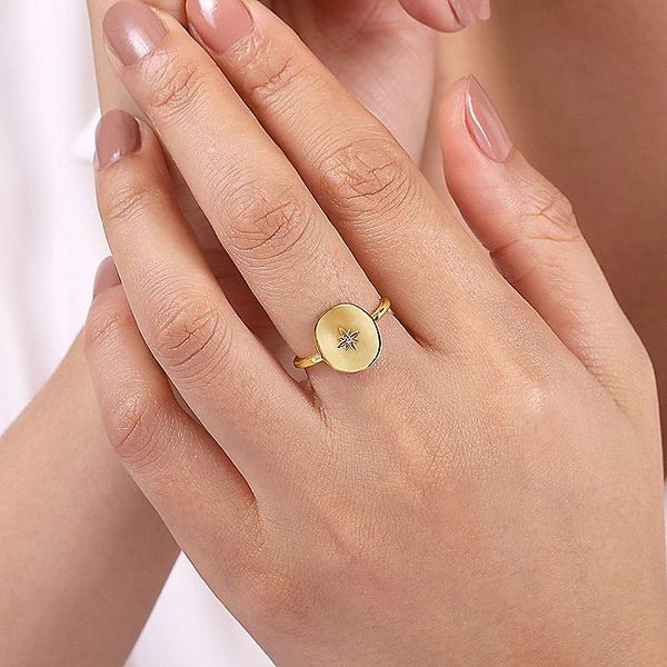 14K Yellow Gold Oval Medallion Ring with Diamond Star Center Image 2 Carroll / Ochs Jewelers Monroe, MI