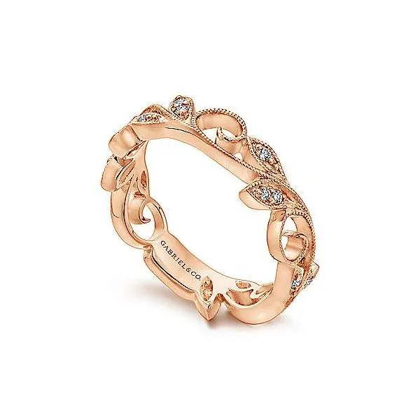 14K Rose Gold Scrolling Floral Diamond Ring Image 2 Carroll / Ochs Jewelers Monroe, MI