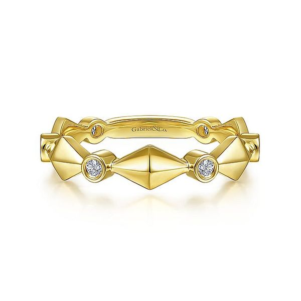 14K Yellow Gold Alternating Geometric and Diamond Station Ring Carroll / Ochs Jewelers Monroe, MI