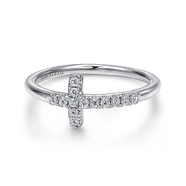 14K White Gold Sideways Diamond Cross Ring Carroll / Ochs Jewelers Monroe, MI