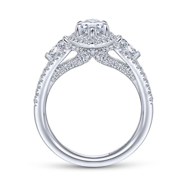 14K White Gold Pear Shape Three Stone Halo Diamond Engagement Ring Image 2 Carroll / Ochs Jewelers Monroe, MI