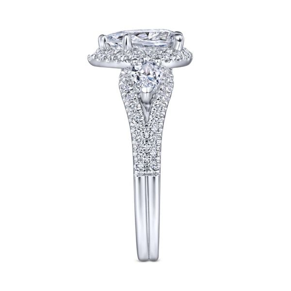 14K White Gold Pear Shape Three Stone Halo Diamond Engagement Ring Image 3 Carroll / Ochs Jewelers Monroe, MI