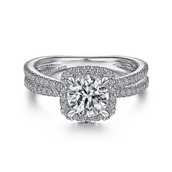 14K White Gold Cushion Halo Round Diamond Engagement Ring Carroll / Ochs Jewelers Monroe, MI