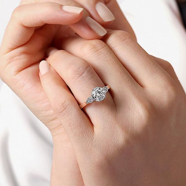 Art Deco 14K White-Rose Gold Round Diamond Engagement Ring Image 3 Carroll / Ochs Jewelers Monroe, MI