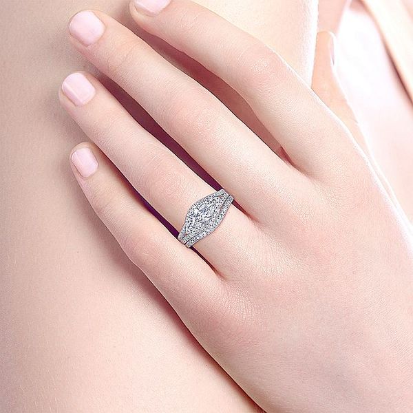 14K White Gold Horizontal Marquise Halo Diamond Engagement Ring Image 3 Carroll / Ochs Jewelers Monroe, MI