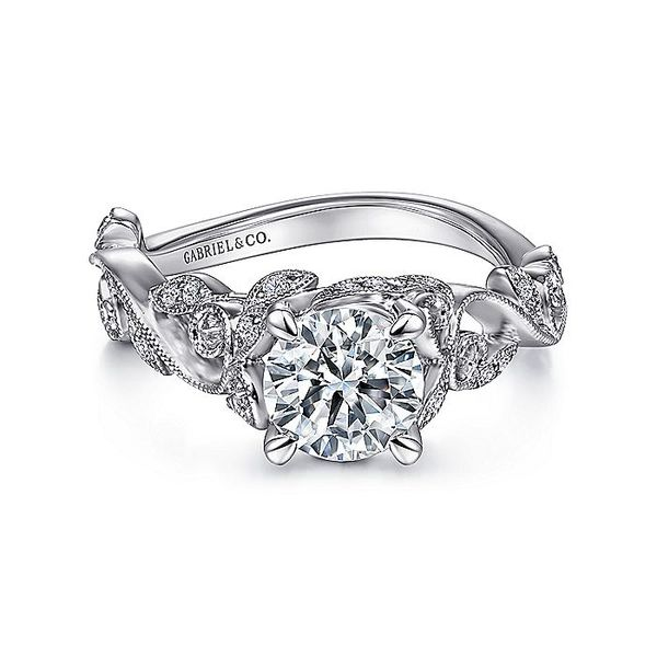 14K White Gold Floral Round Diamond Engagement Ring Carroll / Ochs Jewelers Monroe, MI