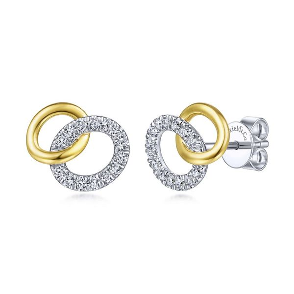 14K Yellow-White Gold Interlocking Links Diamond Stud Earrings Carroll / Ochs Jewelers Monroe, MI