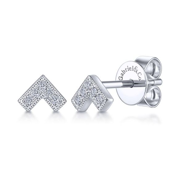 14K White Gold Diamond V Shape Stud Earrings Carroll / Ochs Jewelers Monroe, MI