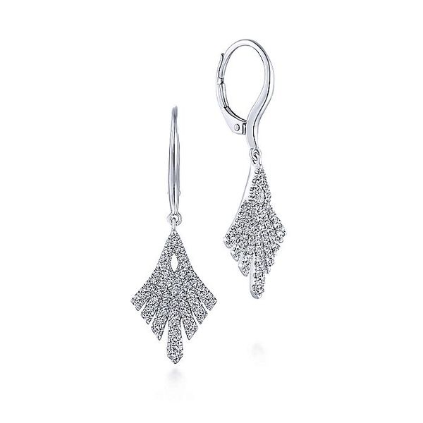 14K White Gold Kite Shape Diamond Fan Drop Earrings Carroll / Ochs Jewelers Monroe, MI