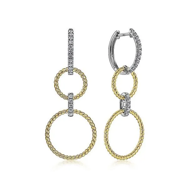 14K White-Yellow Gold Twisted Rope and Diamond Open Circle Huggie Drop Earrings Carroll / Ochs Jewelers Monroe, MI