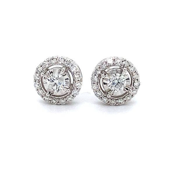 3/4 ctw Round Diamond Halo Reflections Stud Earrings in 14kt White Gold Carroll / Ochs Jewelers Monroe, MI