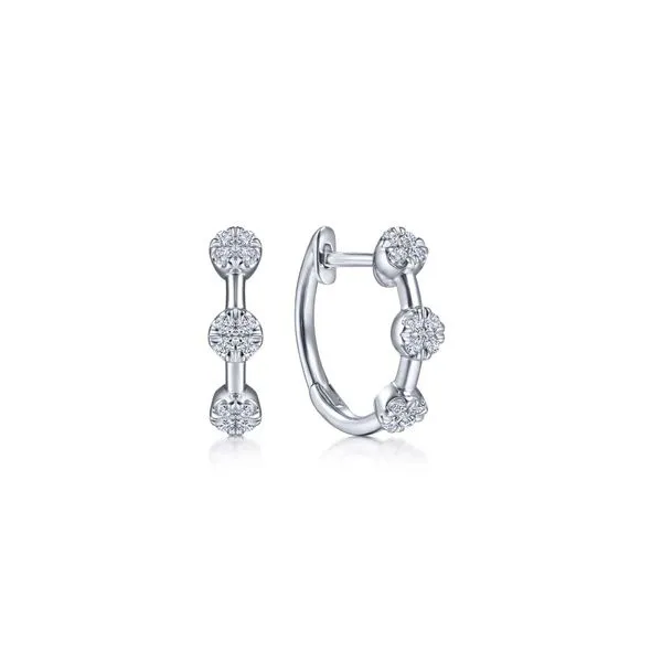 14K White Gold Diamond Station Huggies Carroll / Ochs Jewelers Monroe, MI