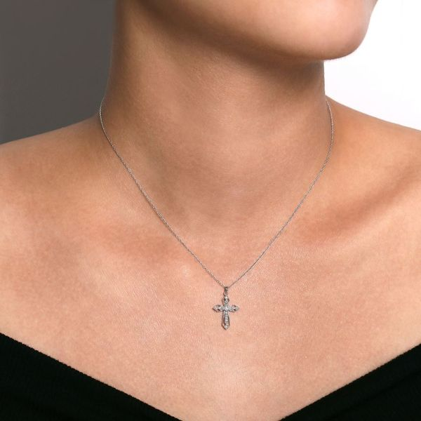 14K White Gold Openwork Diamond Cross Necklace Image 3 Carroll / Ochs Jewelers Monroe, MI