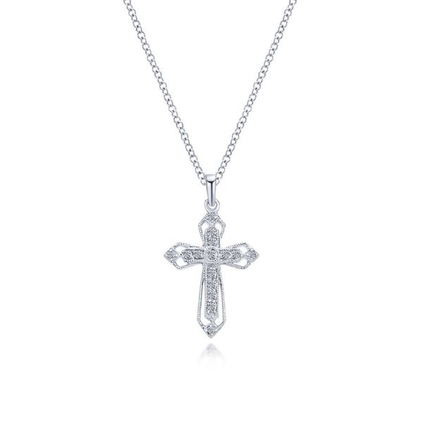 14K White Gold Openwork Diamond Cross Necklace Carroll / Ochs Jewelers Monroe, MI