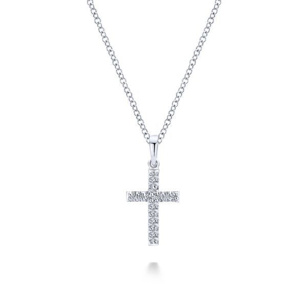 14k White Gold Classic Diamond Cross Necklace Carroll / Ochs Jewelers Monroe, MI