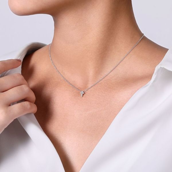 14K White Gold Diamond Cross Necklace Image 3 Carroll / Ochs Jewelers Monroe, MI