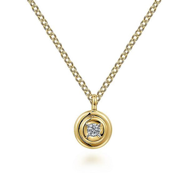 14K Yellow Gold Round Diamond Pendant Necklace Carroll / Ochs Jewelers Monroe, MI