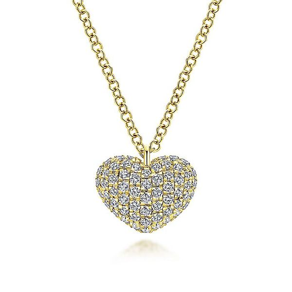 14K Yellow Gold Pavé Diamond Encrusted Heart Necklace Carroll / Ochs Jewelers Monroe, MI