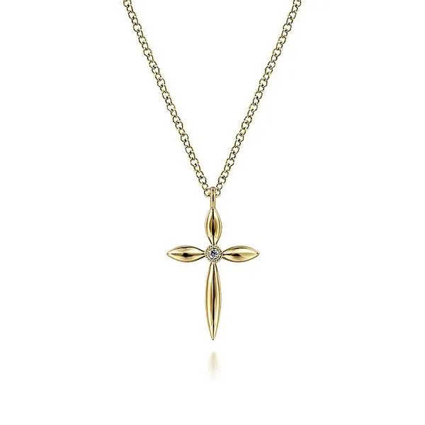 14K Yellow Gold Diamond Cross Pendant Necklace Carroll / Ochs Jewelers Monroe, MI