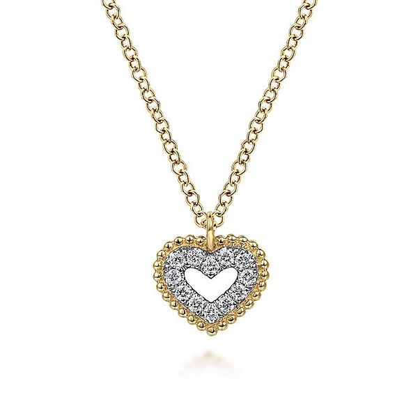 14K Yellow Gold Diamond PavÃ© Heart Pendant Necklace with Bujukan Bead Frame Carroll / Ochs Jewelers Monroe, MI