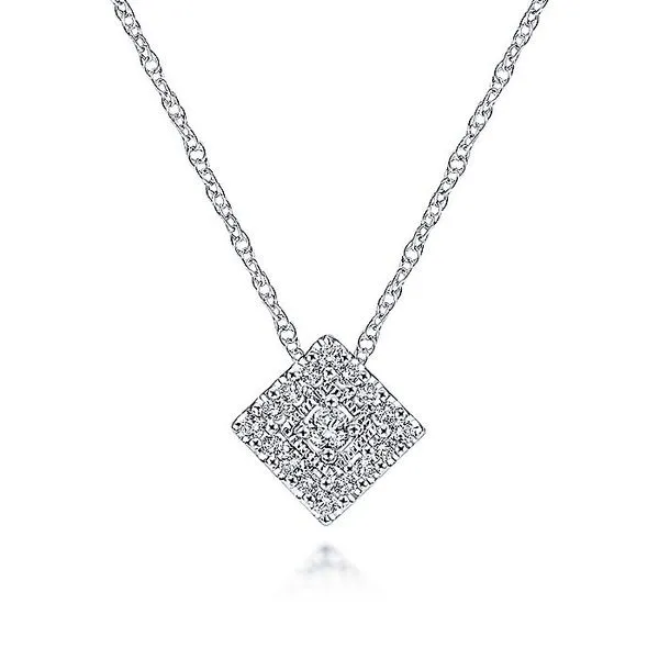 18 inch 14K White Gold Diamond Square Pendant Necklace Carroll / Ochs Jewelers Monroe, MI