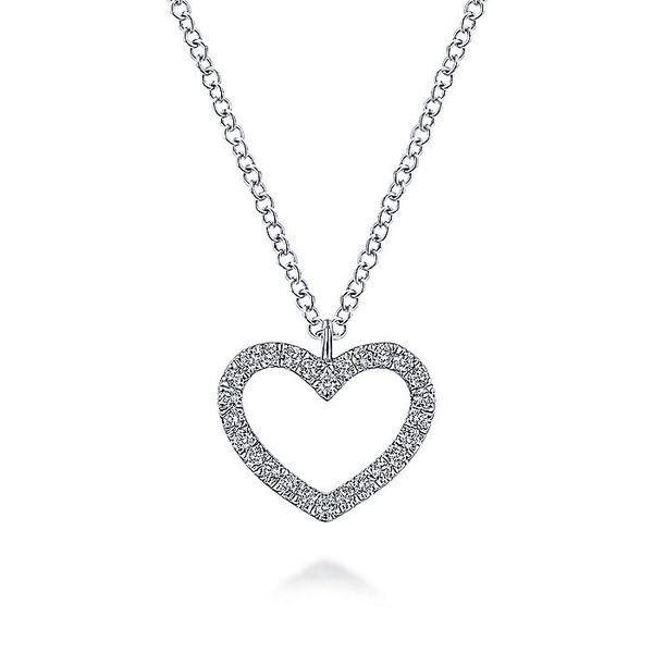 14K White Gold Open Heart Diamond Pendant Necklace Carroll / Ochs Jewelers Monroe, MI