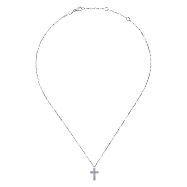 14K White Gold Straight Pavé Diamond Cross Necklace Image 2 Carroll / Ochs Jewelers Monroe, MI