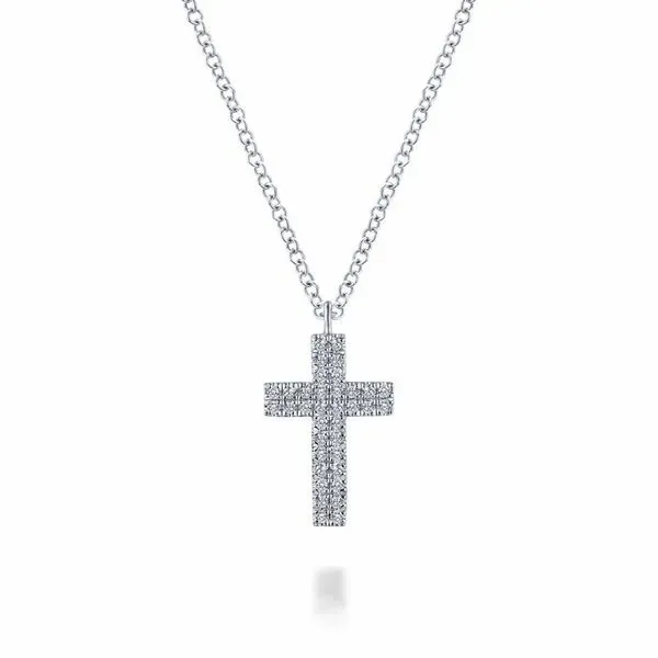 14K White Gold Straight Pavé Diamond Cross Necklace Carroll / Ochs Jewelers Monroe, MI