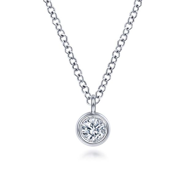 14K White Gold Round Bezel Set Diamond Pendant Necklace Carroll / Ochs Jewelers Monroe, MI
