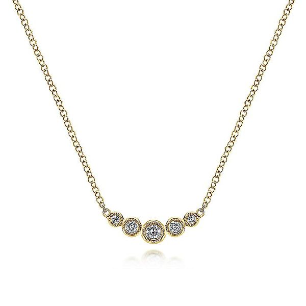 Curved 14K Yellow Gold Bezel Set Diamond Bar Necklace Carroll / Ochs Jewelers Monroe, MI