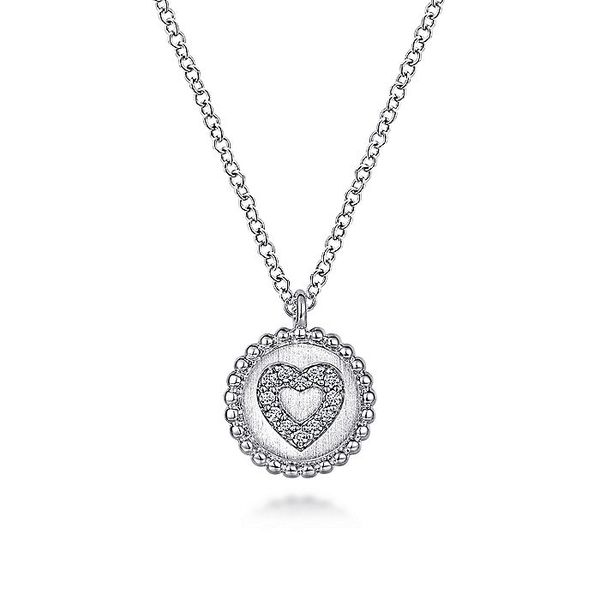 925 Sterling Silver Pendant Necklace with Diamond Heart Center Carroll / Ochs Jewelers Monroe, MI