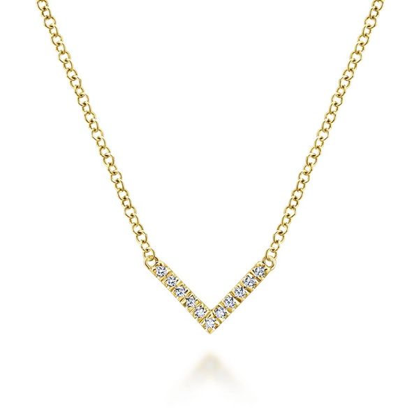 14K Yellow Gold V Shaped Diamond Bar Necklace Carroll / Ochs Jewelers Monroe, MI