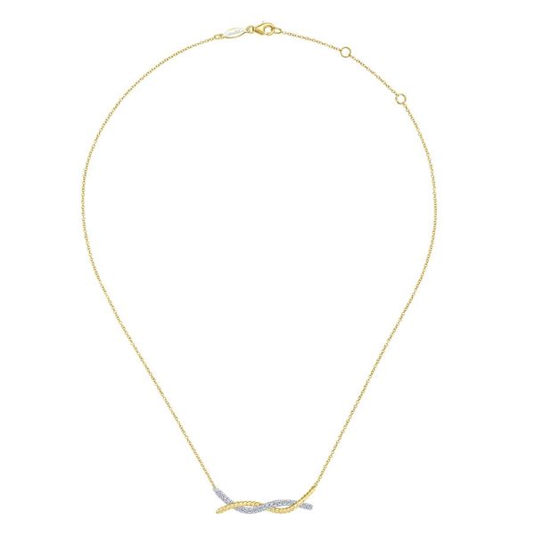 14K Yellow-White Gold Twisted Rope and PavÃ© Diamond Bar Necklace Image 2 Carroll / Ochs Jewelers Monroe, MI
