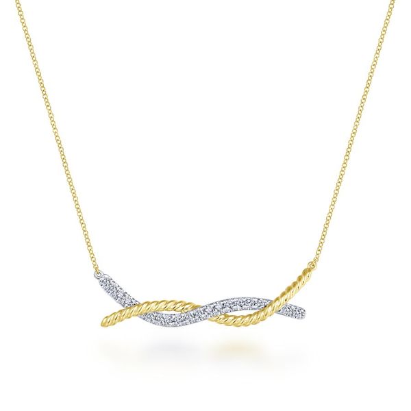14K Yellow-White Gold Twisted Rope and PavÃ© Diamond Bar Necklace Carroll / Ochs Jewelers Monroe, MI