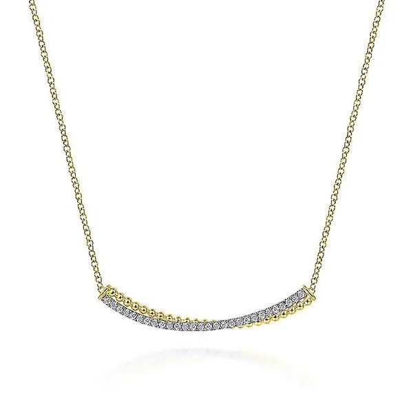 14K Yellow-White Gold Bujukan Bead and Diamond Pavé Curved Bar Necklace Carroll / Ochs Jewelers Monroe, MI