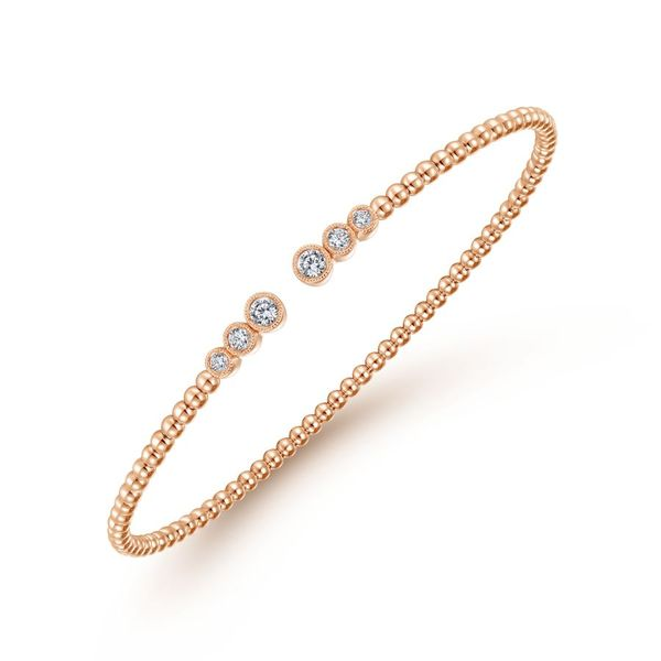 14K Rose Gold Bujukan Bead Split Cuff Bracelet with Bezel Set Diamonds Image 2 Carroll / Ochs Jewelers Monroe, MI