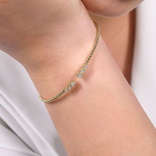 14K Rose Gold Bujukan Bead Split Cuff Bracelet with Bezel Set Diamonds Image 3 Carroll / Ochs Jewelers Monroe, MI