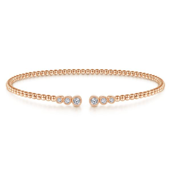 14K Rose Gold Bujukan Bead Split Cuff Bracelet with Bezel Set Diamonds Carroll / Ochs Jewelers Monroe, MI
