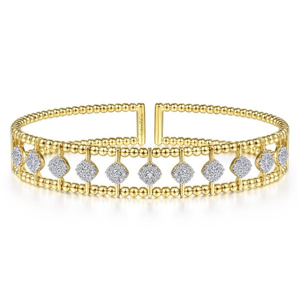 14K Yellow Gold Bujukan Bead Cuff Bracelet with PavÃ© Diamond Connectors Carroll / Ochs Jewelers Monroe, MI
