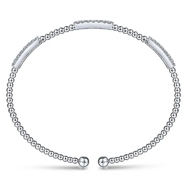 14K White Gold Bujukan Bead Cuff Bracelet with Diamond Pave Stations Image 2 Carroll / Ochs Jewelers Monroe, MI