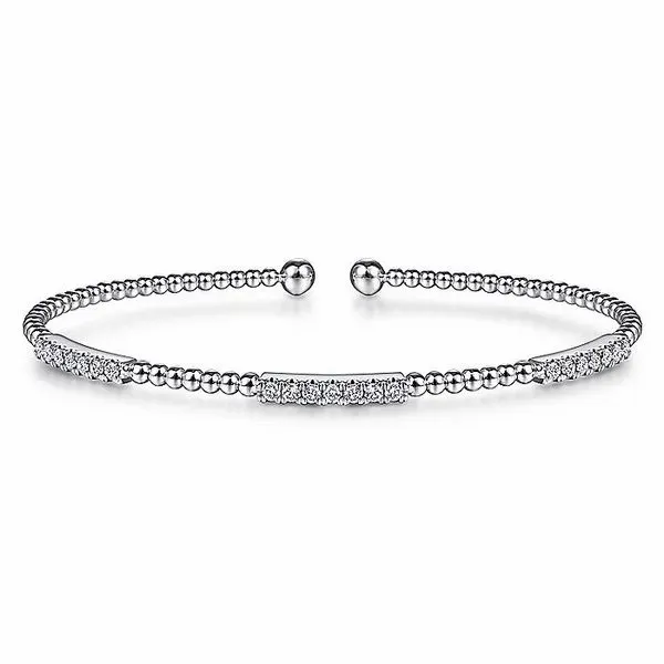 14K White Gold Bujukan Bead Cuff Bracelet with Diamond Pave Stations Carroll / Ochs Jewelers Monroe, MI