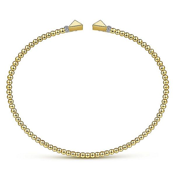 14K Yellow Gold Bujukan Split Cuff Bracelet with Pyramid and Diamond Caps Image 2 Carroll / Ochs Jewelers Monroe, MI