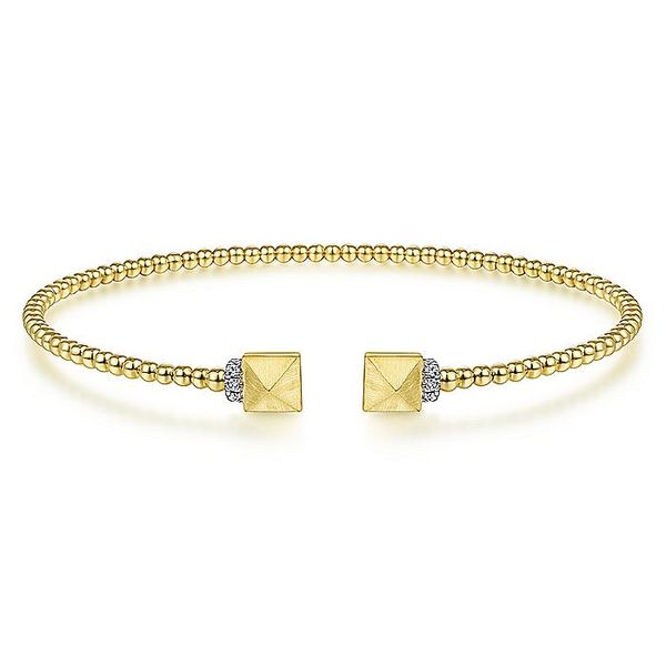 14K Yellow Gold Bujukan Split Cuff Bracelet with Pyramid and Diamond Caps Carroll / Ochs Jewelers Monroe, MI