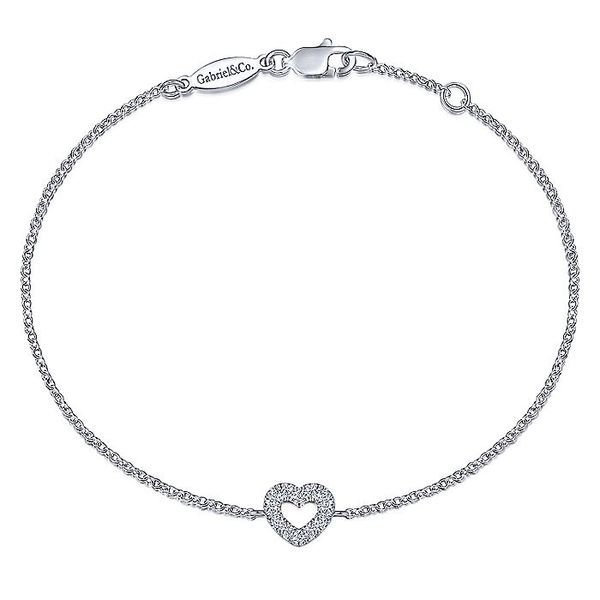 14K White Gold Chain Bracelet with Pavé Diamond Heart Carroll / Ochs Jewelers Monroe, MI